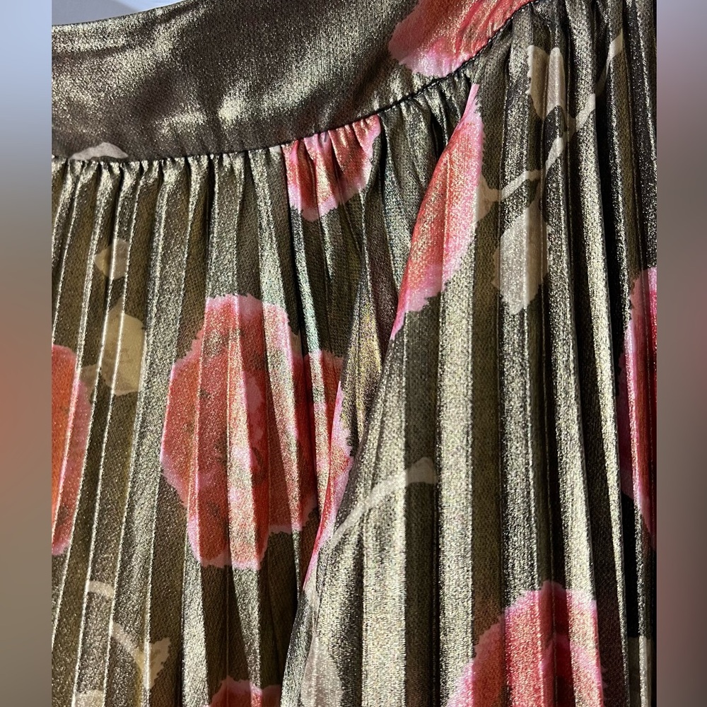 Kate Spade Hazy Rose Pleated Metallic Skirt Lame Floral Midi Y2K Coquette 12 - Picture 9 of 15